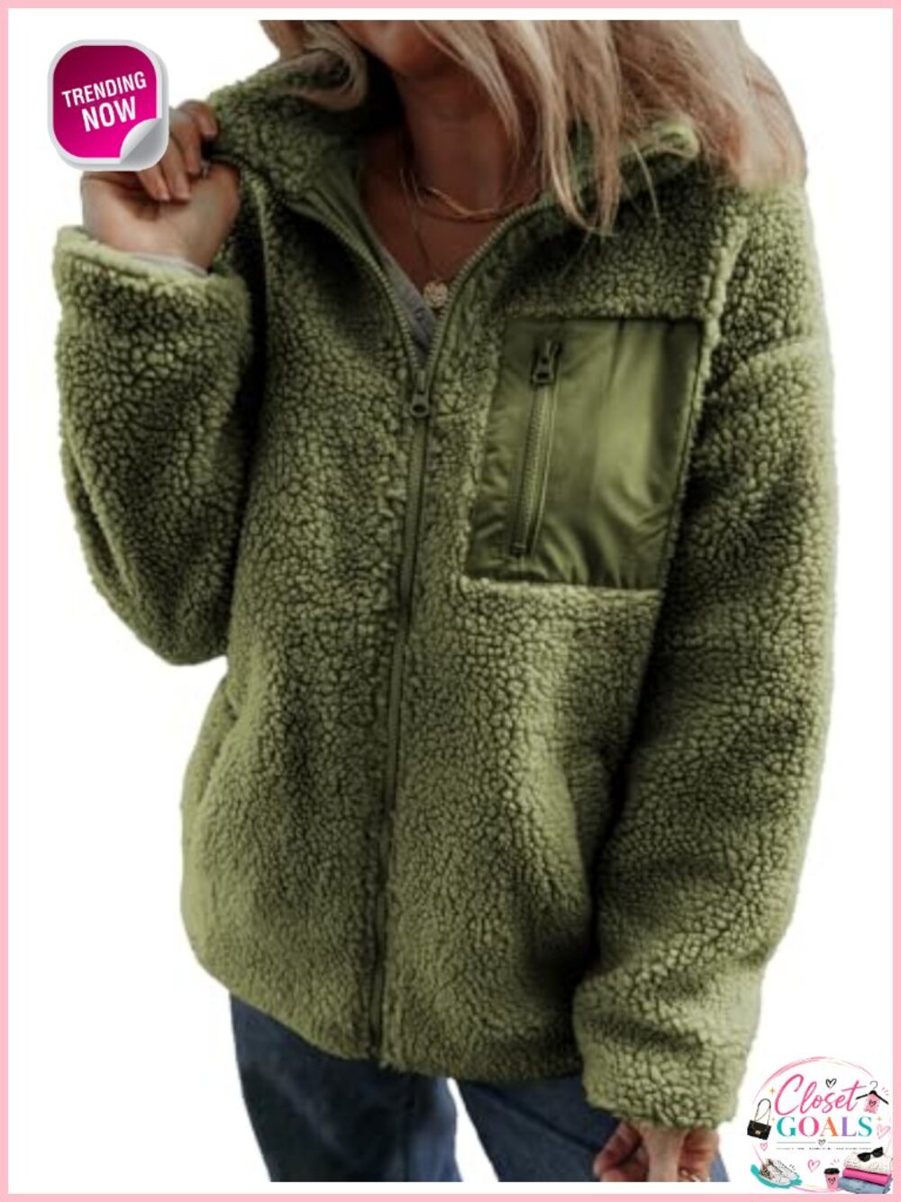 Women's Fleece Teddy Jacket Long Sleeve Zip Up Warm Winter Coat